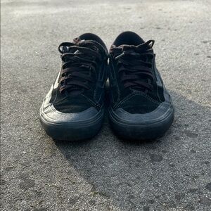 Vans Black Low-Top Suede & Canvas Sneakers with Red Heel Accent